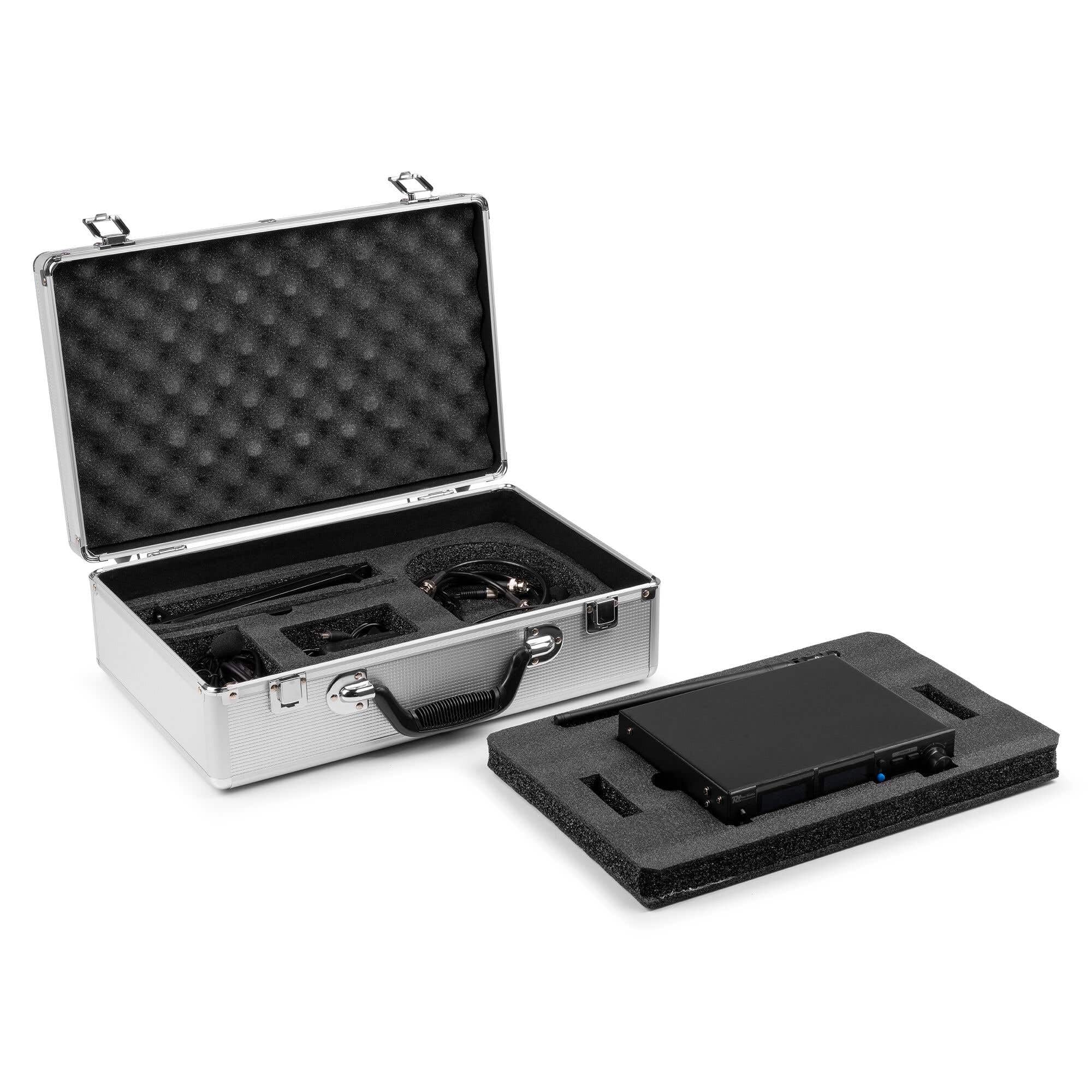 Power Dynamics PD522B - Sistema microfonía UHF Profesional con 2 petacas, Diadema y Solapa, 100 Canales, Receptor con Salida XLR, baterías Recargables, Montaje en Rack, sin Licencia