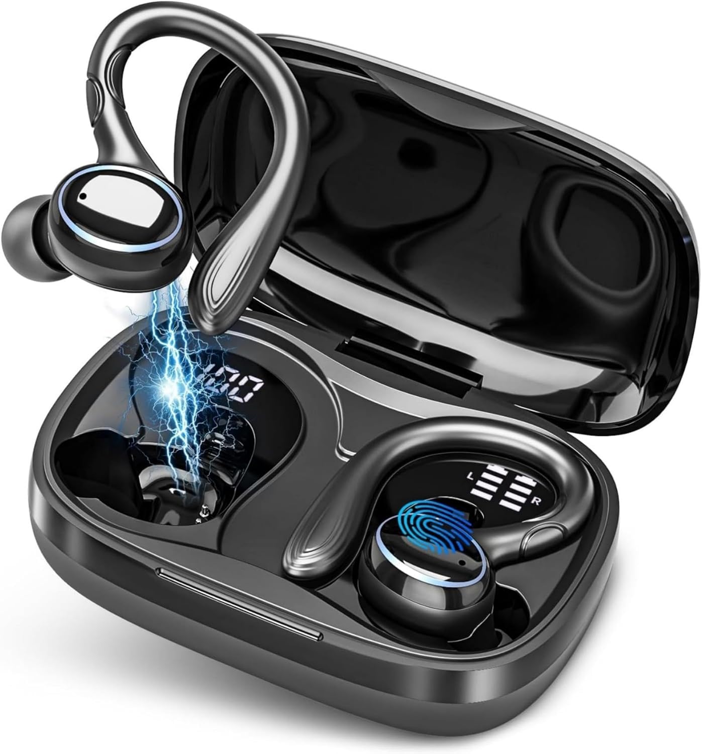 Auriculares inalámbricos Bluetooth 5.3, auriculares estéreo, micrófono ENC con cancelación de ruido, IPX7, impermeables, con gancho para Android, iOS, teléfonos inteligentes, portátiles