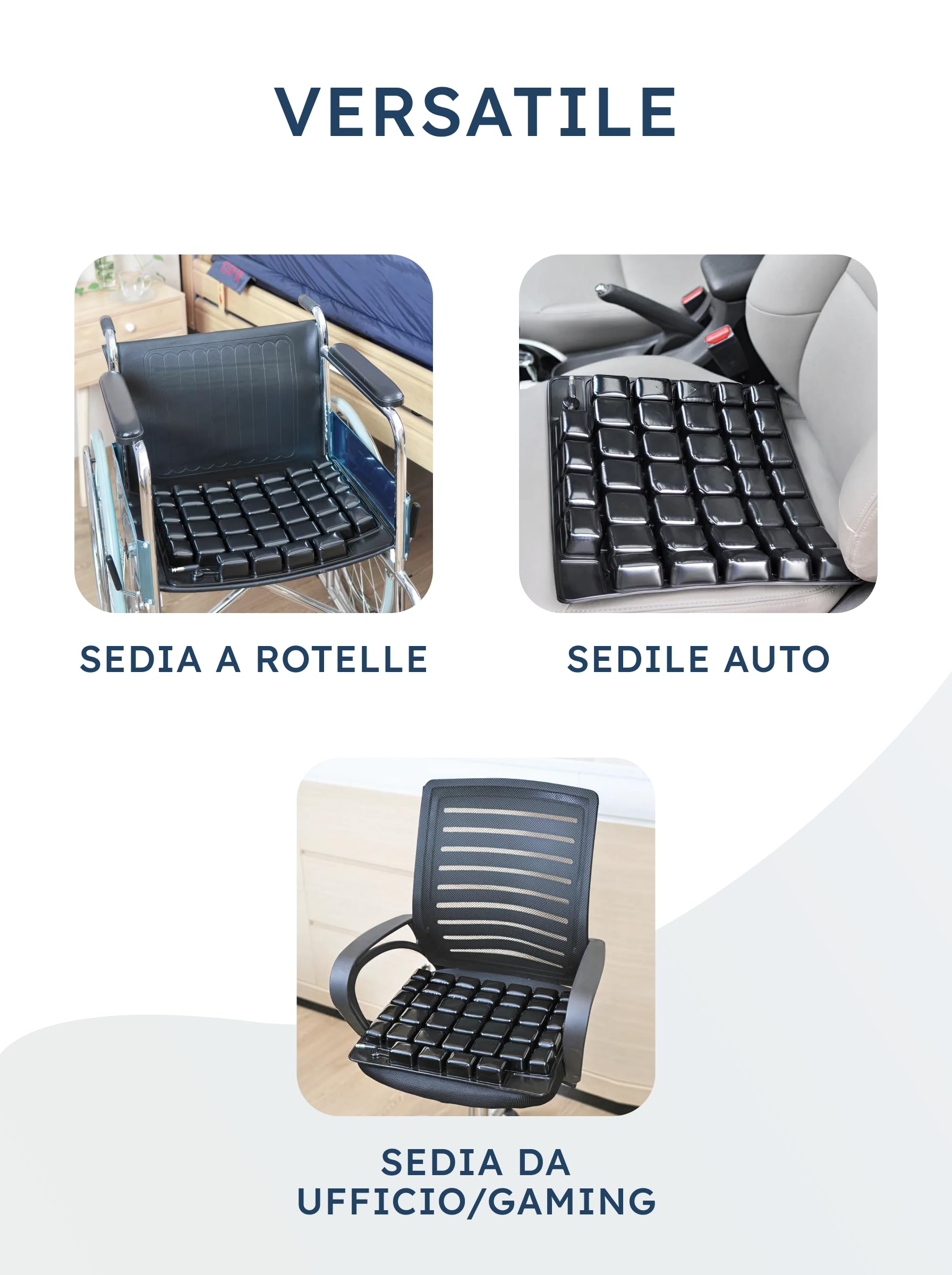 SPES Cuscino Antidecubito Nero - Cuscino Ortopedico per Sedia a Rotelle, Fodera Traspirante, Fondo Antiscivolo - Prevenzione Piaghe, Comfort per Sedute Prolungate, Sistema Auto-gonfiante