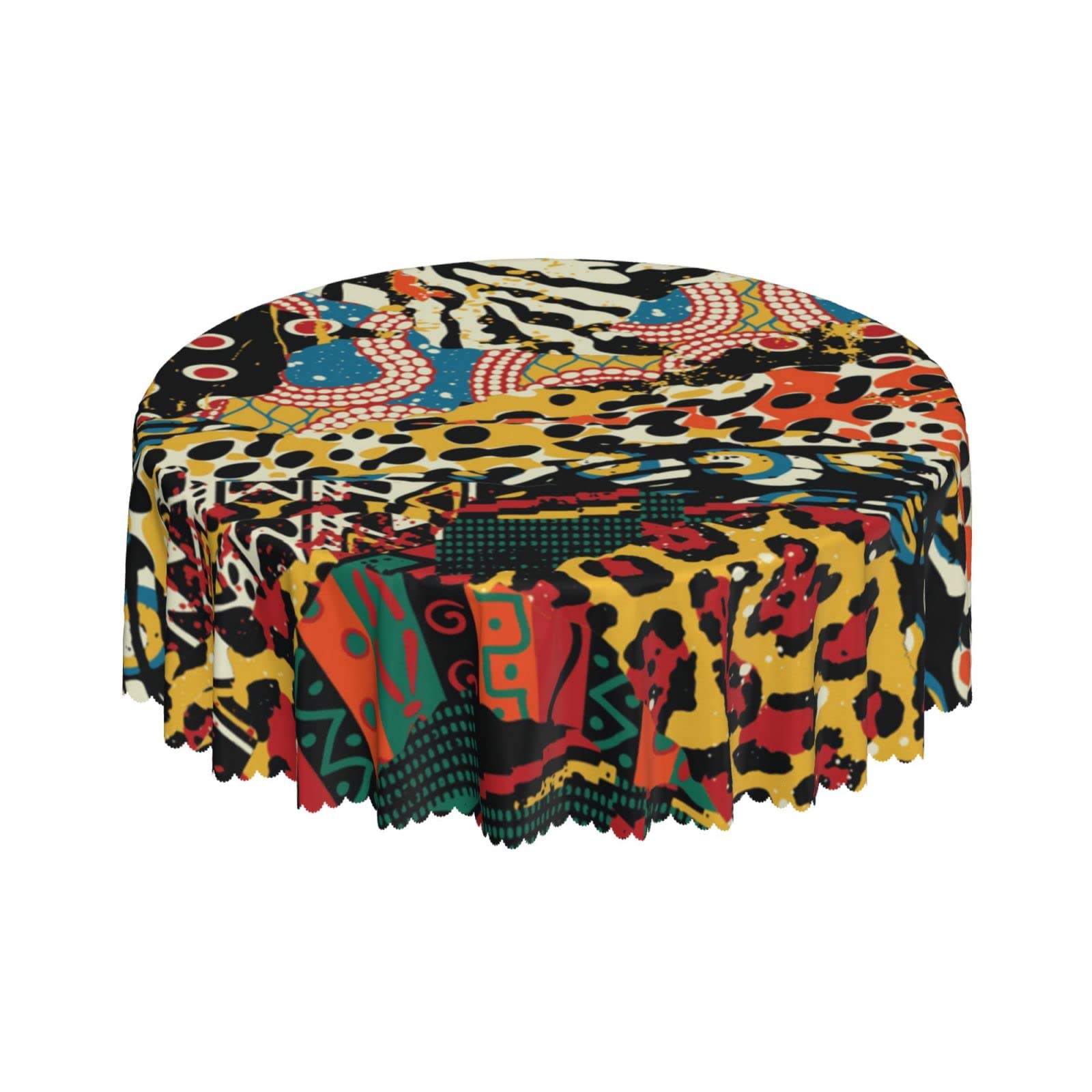 Lsjuee Traditional African Animal Skins Colorful Round Tablecloth 60 Inch Printed Washable Tablecloth for Dining Party Holiday Fall Home Decorative