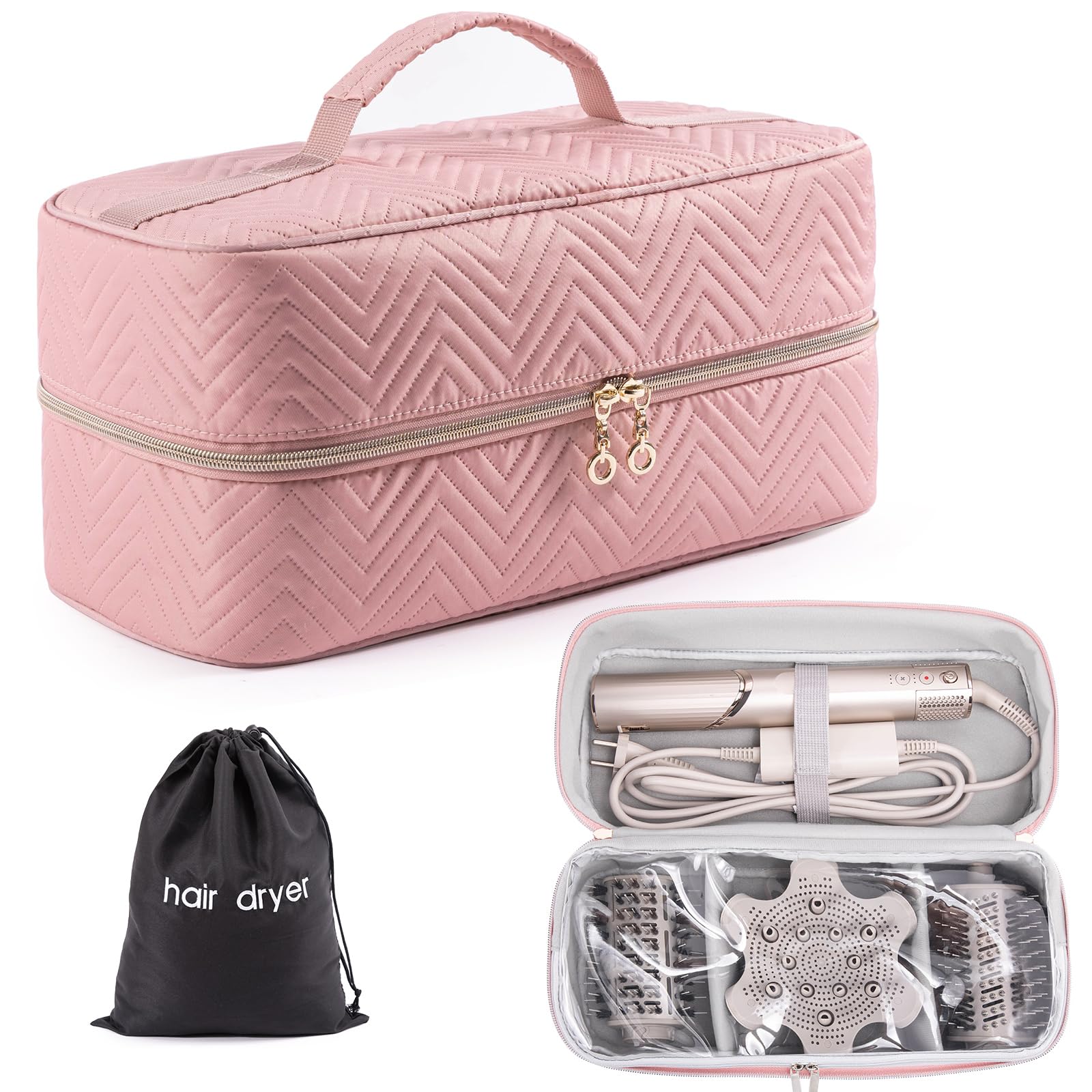 ELCUPA Hair Tools Travel Case with Black Hair Dryer Bag, Large Hair Tools Travel Carrying Case for Shark FlexStyle/SmoothStyle - Hair Air Wrap Dryer