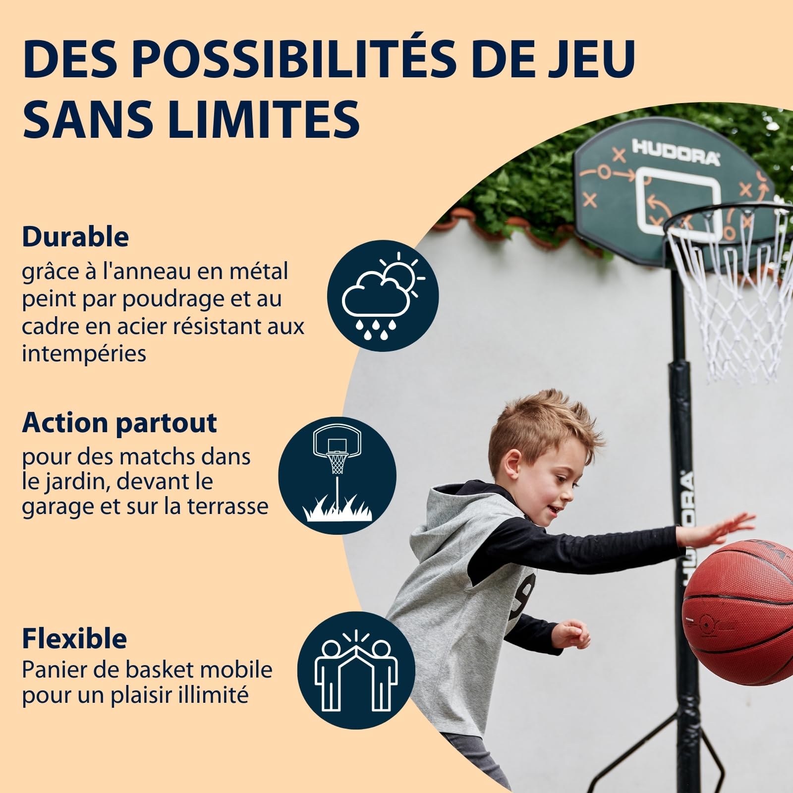 HUDORA Panier Basket Competition Pro – Réglable 230-305 Cm, Roues, Rembourré, Résistant – Intérieur/Extérieur