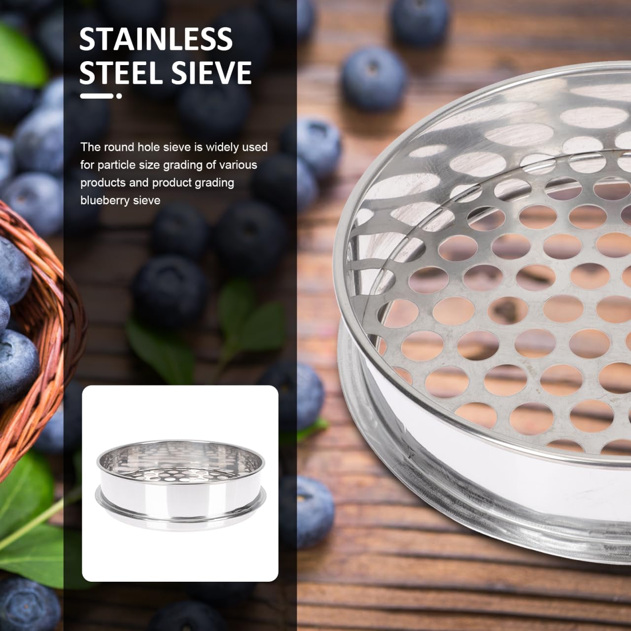 PRETYZOOM Multi-purpose Round Hole Sieve Blueberry Sieve Stainless Steel Bean Sifter Grading Sieve