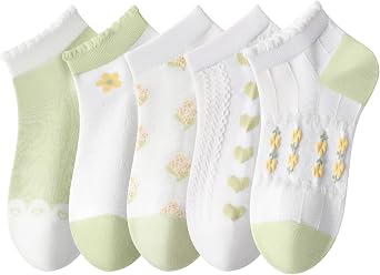 Womens Ankle Combed Cotton Socks Seamless Low Cut Thin Fashion Gifts Print Striped Cute Socks 5/6Pairs