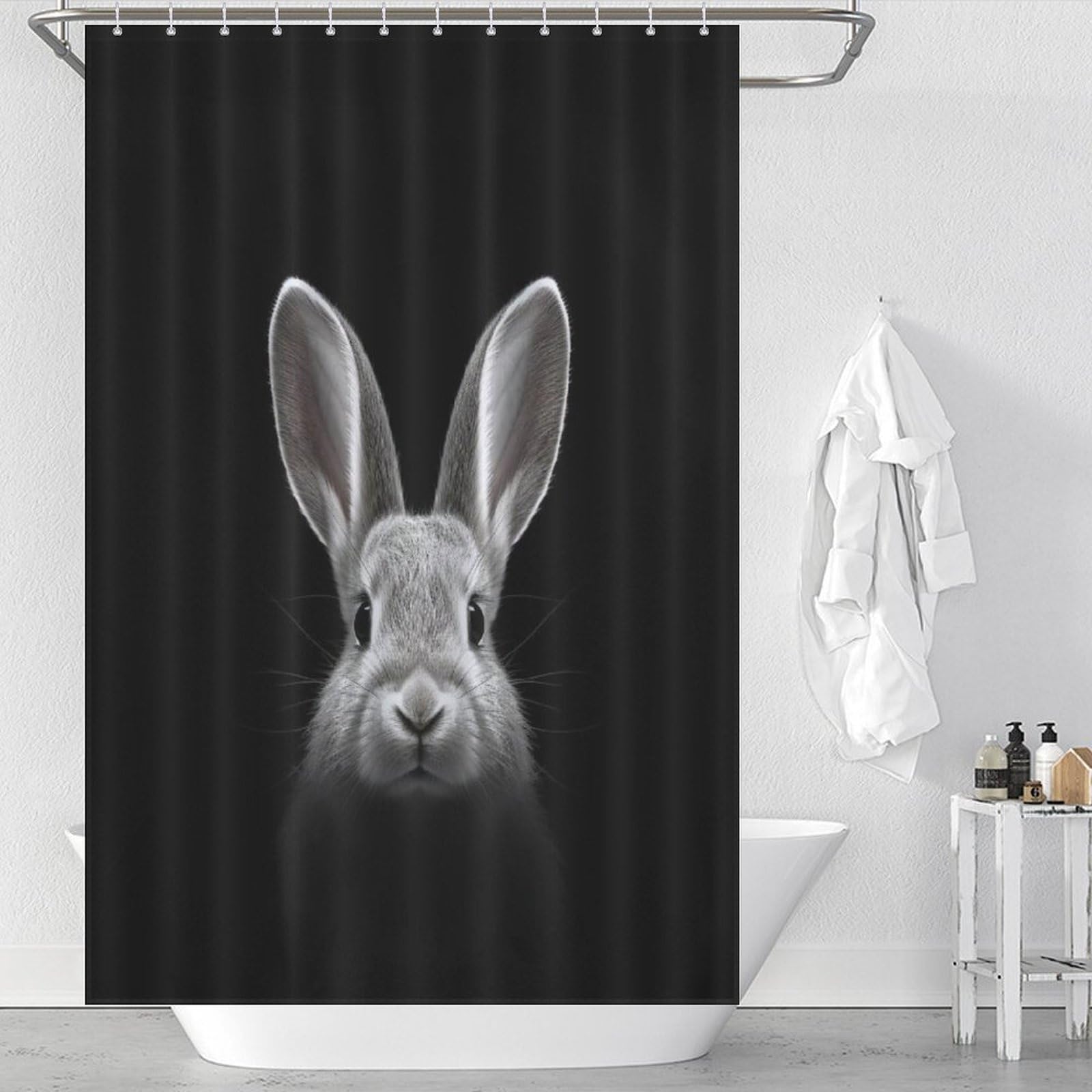 Rideau de douche lapin tissu imperméable lavable polyester baignoire 122x183cm 12 crochets