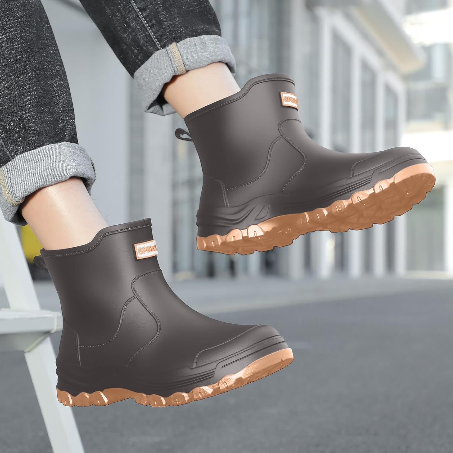 Gray Mens Slip Resistant Waterproof Fishing Rain Boots Non Slip Durable PVC Rain Shoes