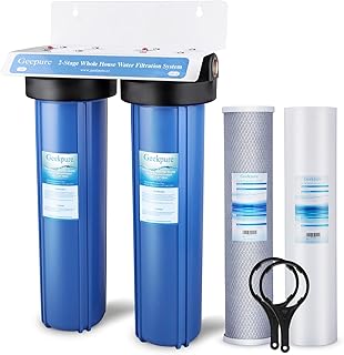 Geekpure 2 Stage Whole House Water Filter System w/ 20-Inch Big Blue Housing -1 Inch Inlet/Outlet and 4.5"x20" 5 Micron PP...