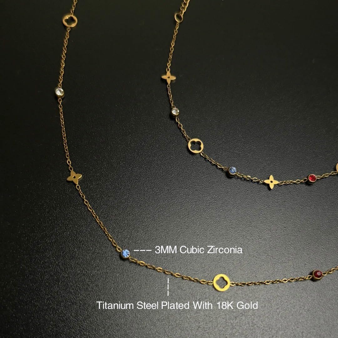 Four-Leaf Clover Necklace For Women 18K Gold Plated Cubic Zirconia Necklaces Gold Chains Dainty Chokers - Image 7