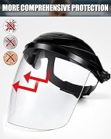 Vista 4 de 4 protectores faciales de seguridad transparentes para moler y cortar, ligero, resistente a los impactos con trinquete ajustable, máscara facial