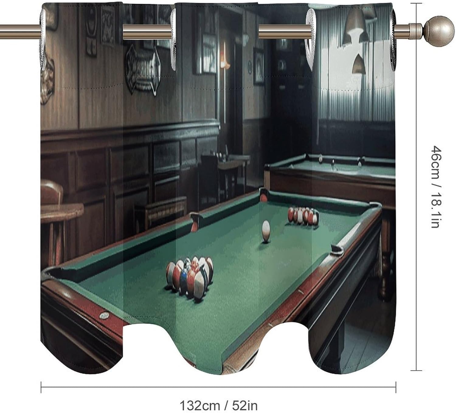 Billiard Valance for Windows, 2 Pack Kitchen Curtains Modern Home Decor, Soft Blackout Window Curtains for Living Room & Bedroom, 18 X 52 Inch