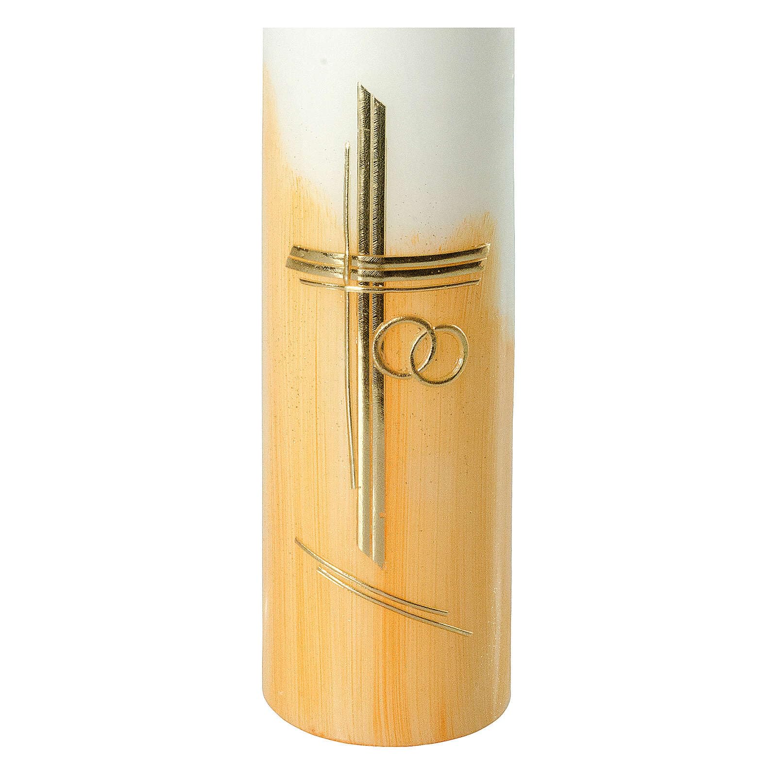 Wedding Candle, Orange Background and Golden Cross, 265x60 mm