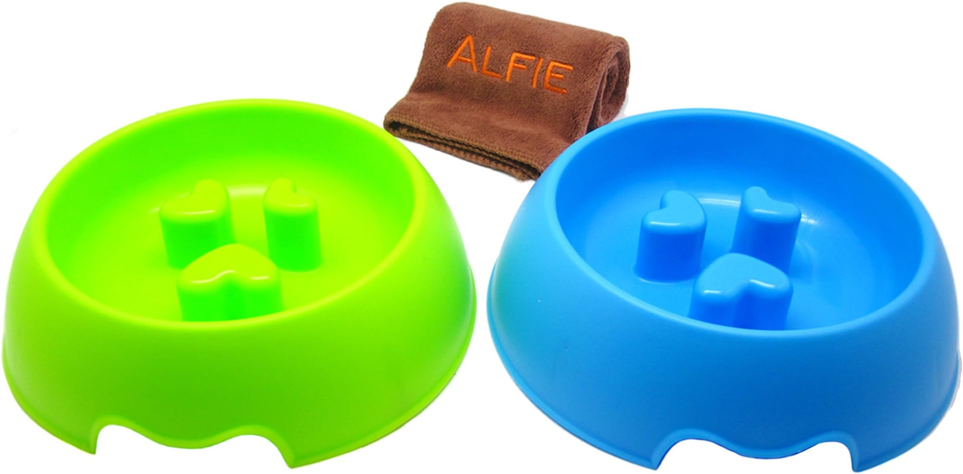 Alfie Pet - Sol Slow-Eating Anti-Gulping Pet Food Bowl 2-Piece Set with Microfiber Fast-Dry Washcloth (for Dogs & Cats) - Color: Blue and Green, Size: Medium