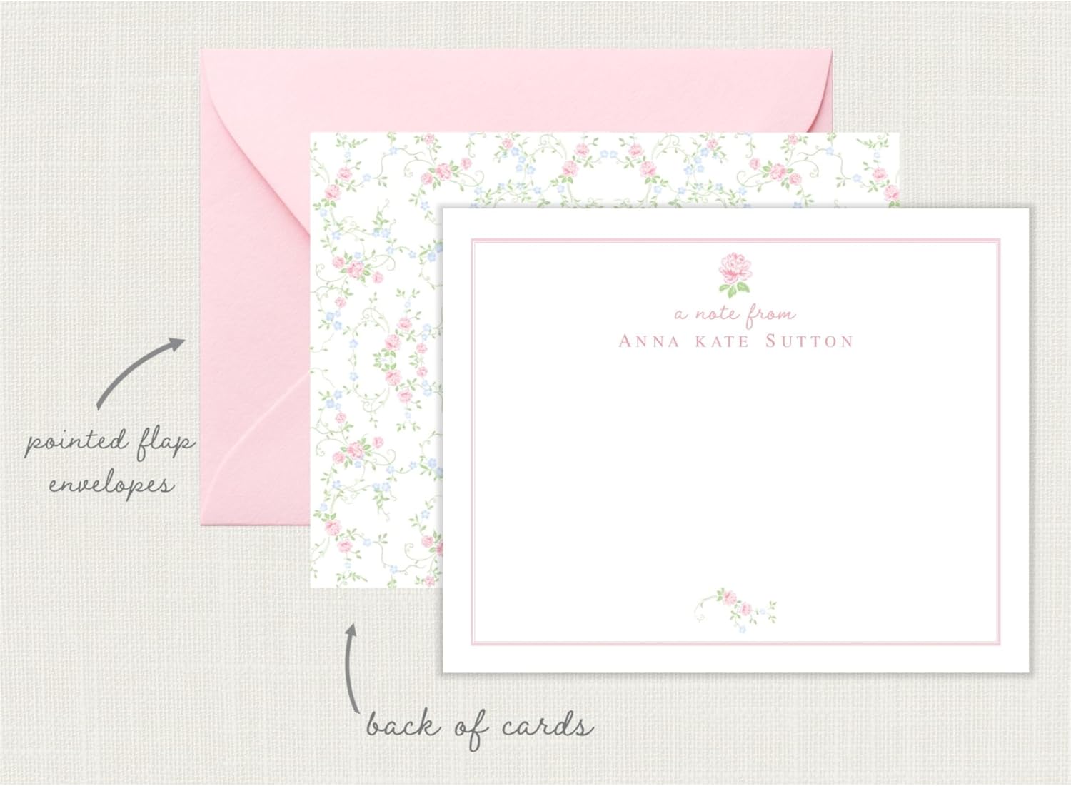 Co - Pink Coquette Stationery, Personalized Rose Floral Stationery for Women, Flower Stationary Cards and Envelopes Set, Note Cards with Envelopes, Pink Coquette Gifts AS-2313