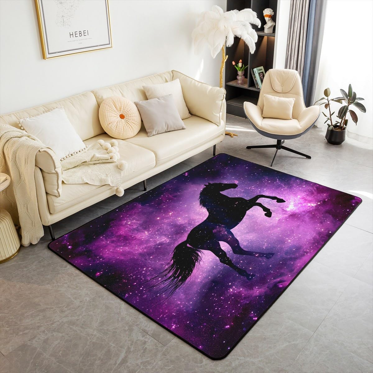 Feelyou Horse Area Rug 3x5 Kids Dreamy Horse Galaxy Living Room Rugs for Bedroom for Boys Girls Teens Kawaii Animal Decor Decorative Carpet Rug Non-Slip Outer Space Indoor Floor Mat Cute