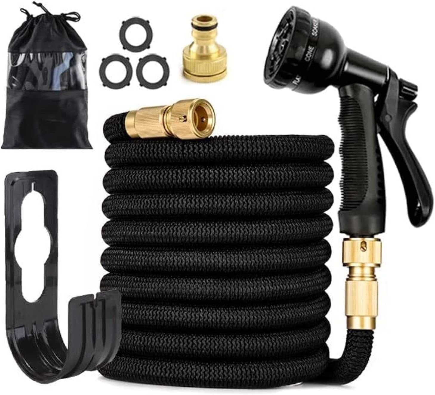 75FT Expandable Garden Hose，Three Times Shrink with 8 Nozzle Patterns，Extra Strength Fabric Double Latex Core Hose，for Garden House Cleaning Pet Bathing Car Washing (D)