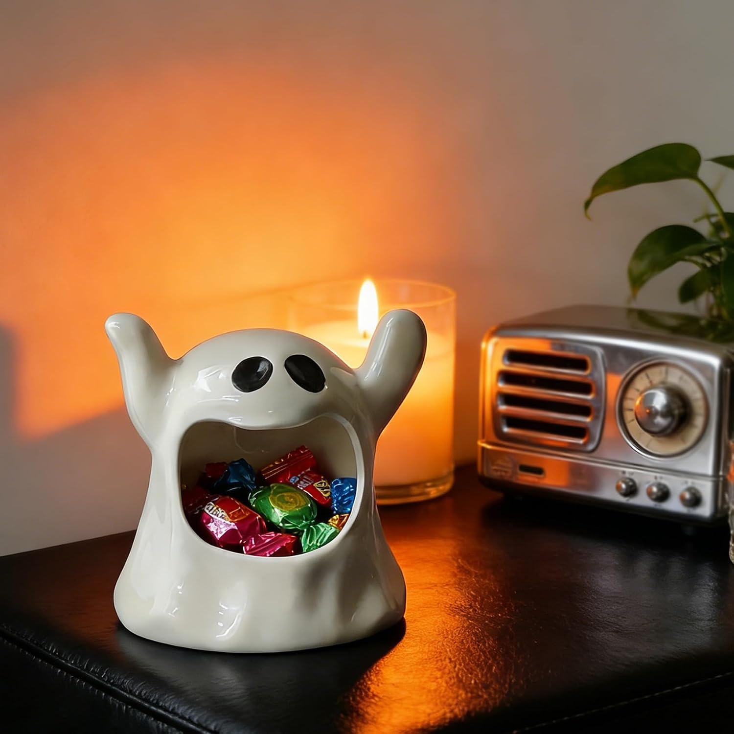 Ghost Shaped Ceramic Holder, Ghost Ceramic Candy Bowl, Halloween Candle Holder Cup, Multipurpose Tabletop Organizer for Party Home Office image 5