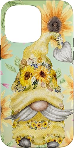 iPhone 14 Pro Max Gnomo de girasol para jardín mamá hippies lindo patrón de verano caso