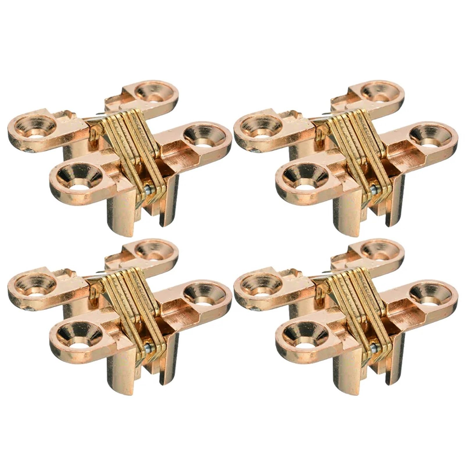 Concealed Hinges Hidden Folding Worktop Oncealed for Cabinet Cupboard Wooden Box Heavy Duty Door Hinge Hardware Cross Tool for Furniture(Gold 4Pcs)