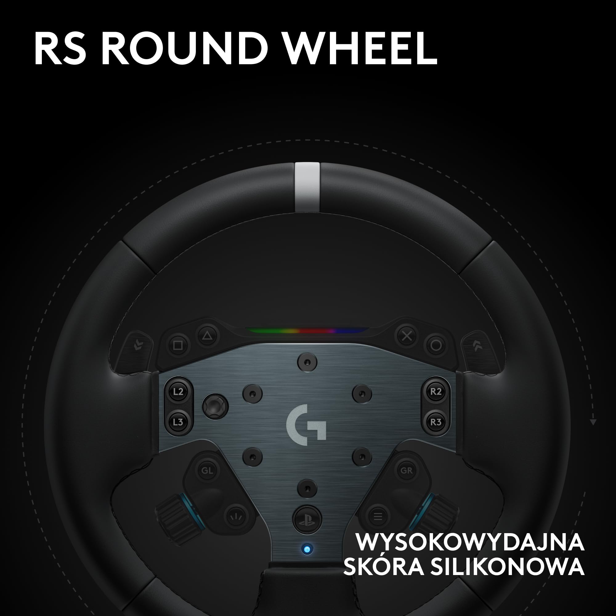 Logitech G RS50 System, 3-szt zestaw do symulatorów wyścigów | Baza RS50 direct drive 8Nm, RS Wheel Hub, 13 przycisków, kierownica RS Round Wheel 28 cm – PS5/PS4/PC - Czarny