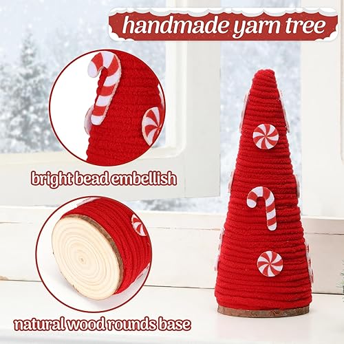 Miniatura 4 de 3 piezas de decoraciones navideñas rojas y blancas para decoración de mesa de Navidad, mini árboles de hilo, árboles de Navidad de caramelo,