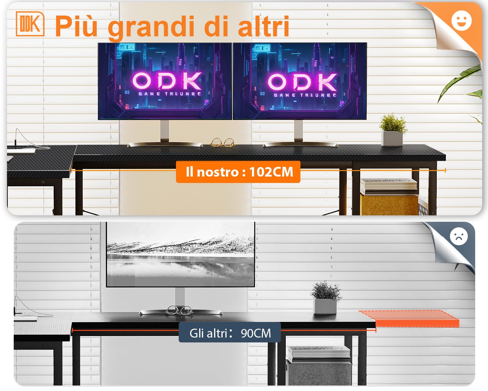 ODK Scrivania Gaming ad L con Design Reversibile, Scrivania con Ampio Spazio di Archiviazione, Scrivania ad Angolo con 2 Prese e 2 Porte USB, Fibra Di Carbonio Nera, 150×102 cm