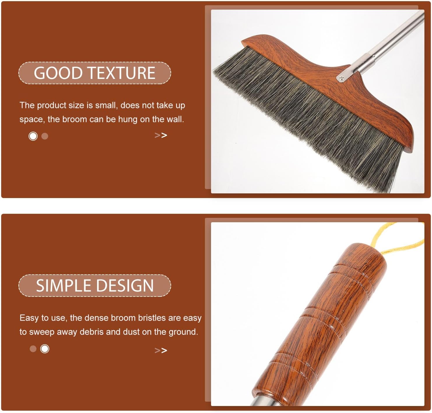 Yardwe Horse Hair Soft Bristle Broom Wooden Handle Angle Broom Floor Cleaning Broom Hair Removal Sweeper Carpet Sweeping Brush for Indoor Outdoor Kitchen