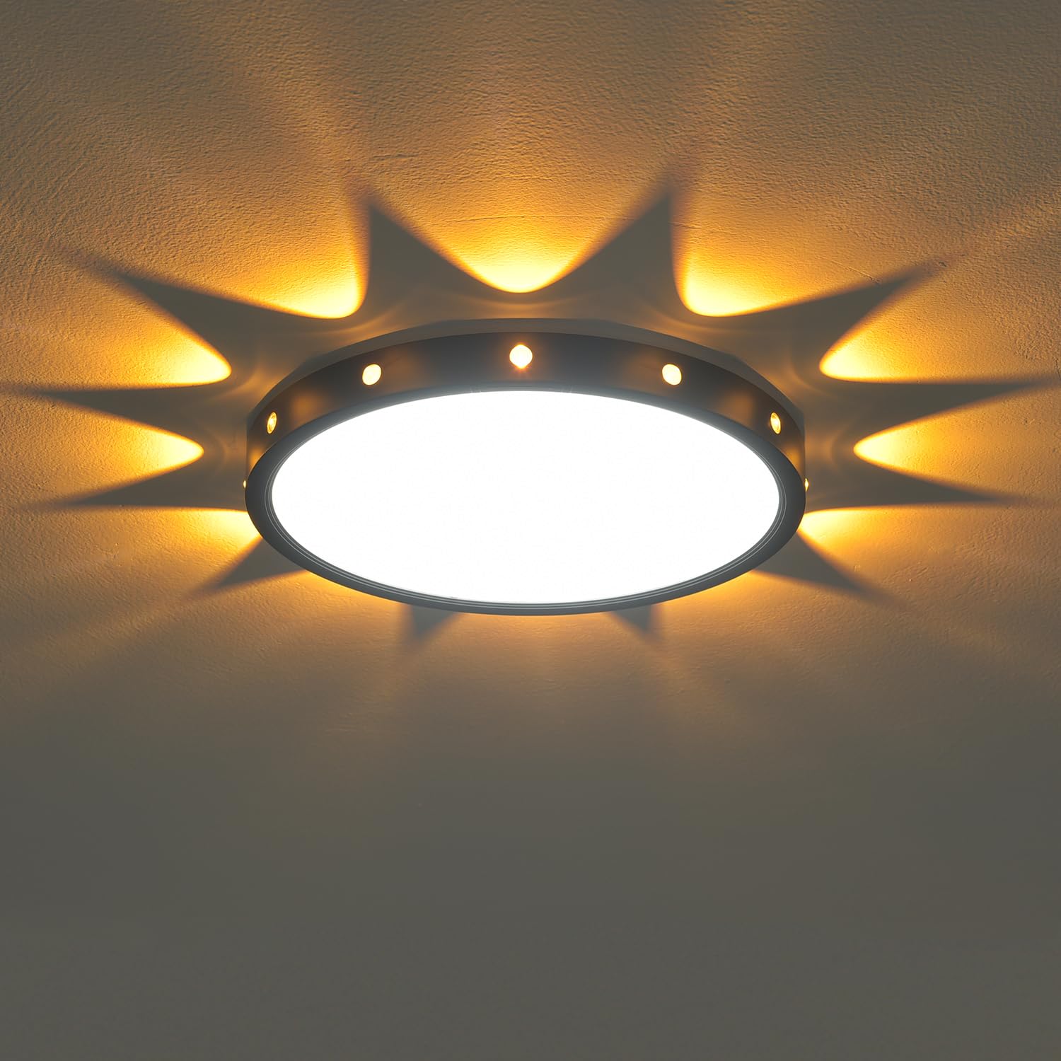 12in Flush Mount led Ceiling Light fixtures.24W Ceiling lamp with Night Light for Bedroom, Kids Room,Hallway Baby’s Nursery Black Round