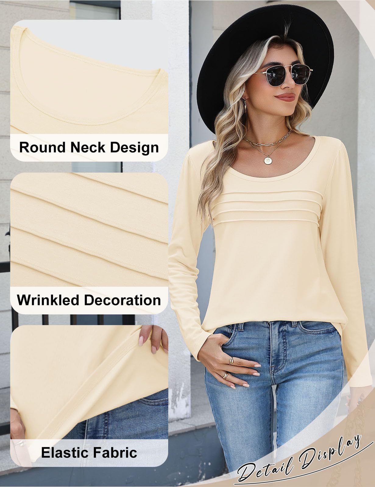 CMTOP Maglia Donna Manica Lunga Maglietta Termica Foderati in Pile Maglietta Girocollo a Maniche Lunghe Top Elegante a Pieghe Camicia Casual Autunno Invernali