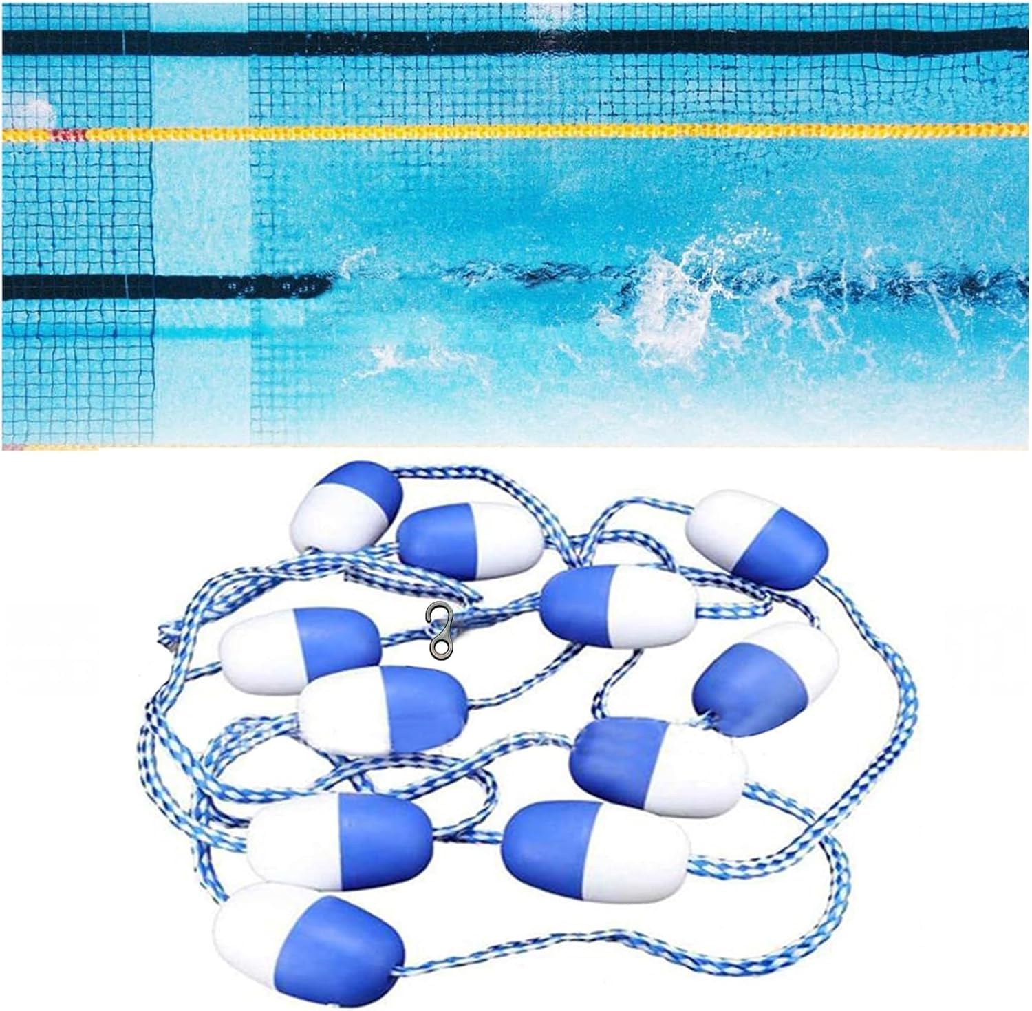 JKJZSALJ Pool Safety Hook Pool Buoy Lane Divider With Hook, Pool Safety Divider Rope Plastic Buoy Line For Inland Waterways And Beaches,Blue+white,6m/19.7ft