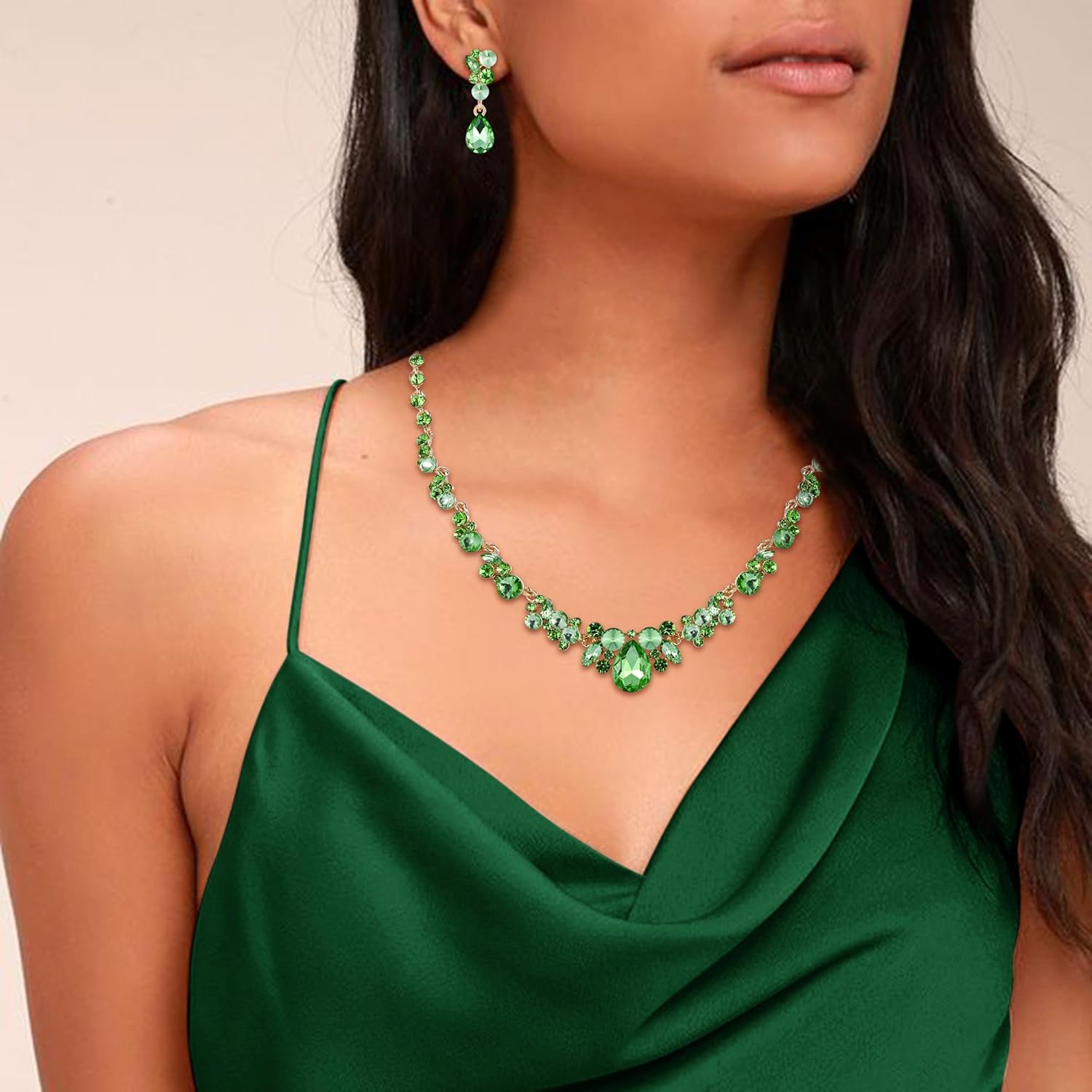 EVER FAITH Rhinestone Crystal Elegant Bridal Floral Teardrop Necklace Earrings Set - Image 2