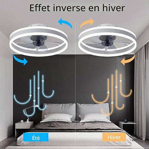 AHWEKR Ventilateur de Plafond avec éclairage, Silencieux, Moderne à LED avec télécommande, minuteur, plafonnier, éclairage de Ventilateur pour Salon (Couleur : Blanc, Taille : 50 cm) - 2