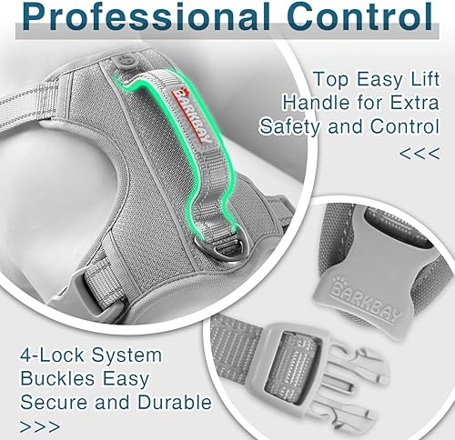 Miniatura 7 de Barkbay - Arnés para perro sin tirones, clip frontal, resistente, reflectante, asa para control fácil y bolsillo para identificación, para pasear
