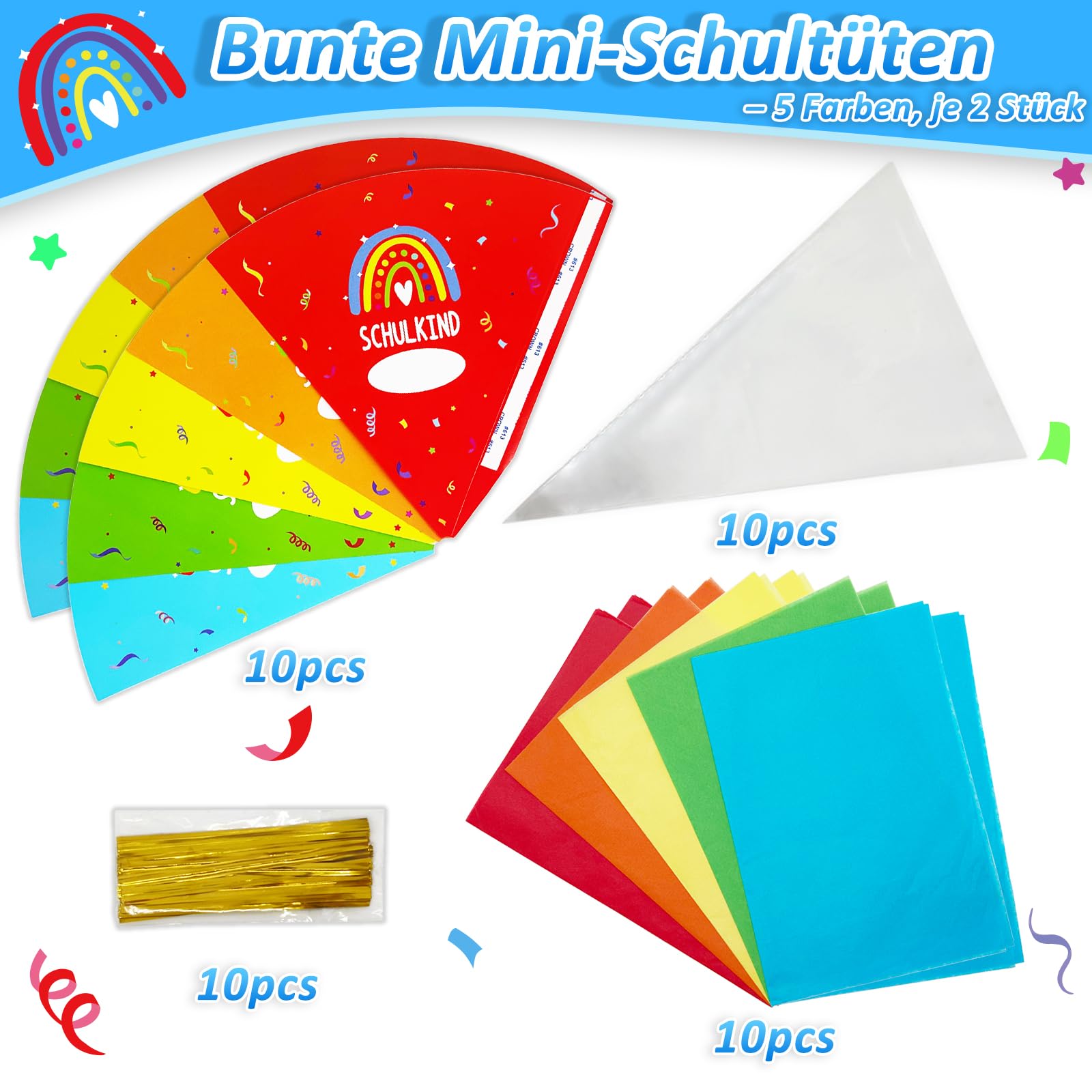 Sacchetti per la scuola 28 cm, mini sacchetti da riempire, zucchero colorato