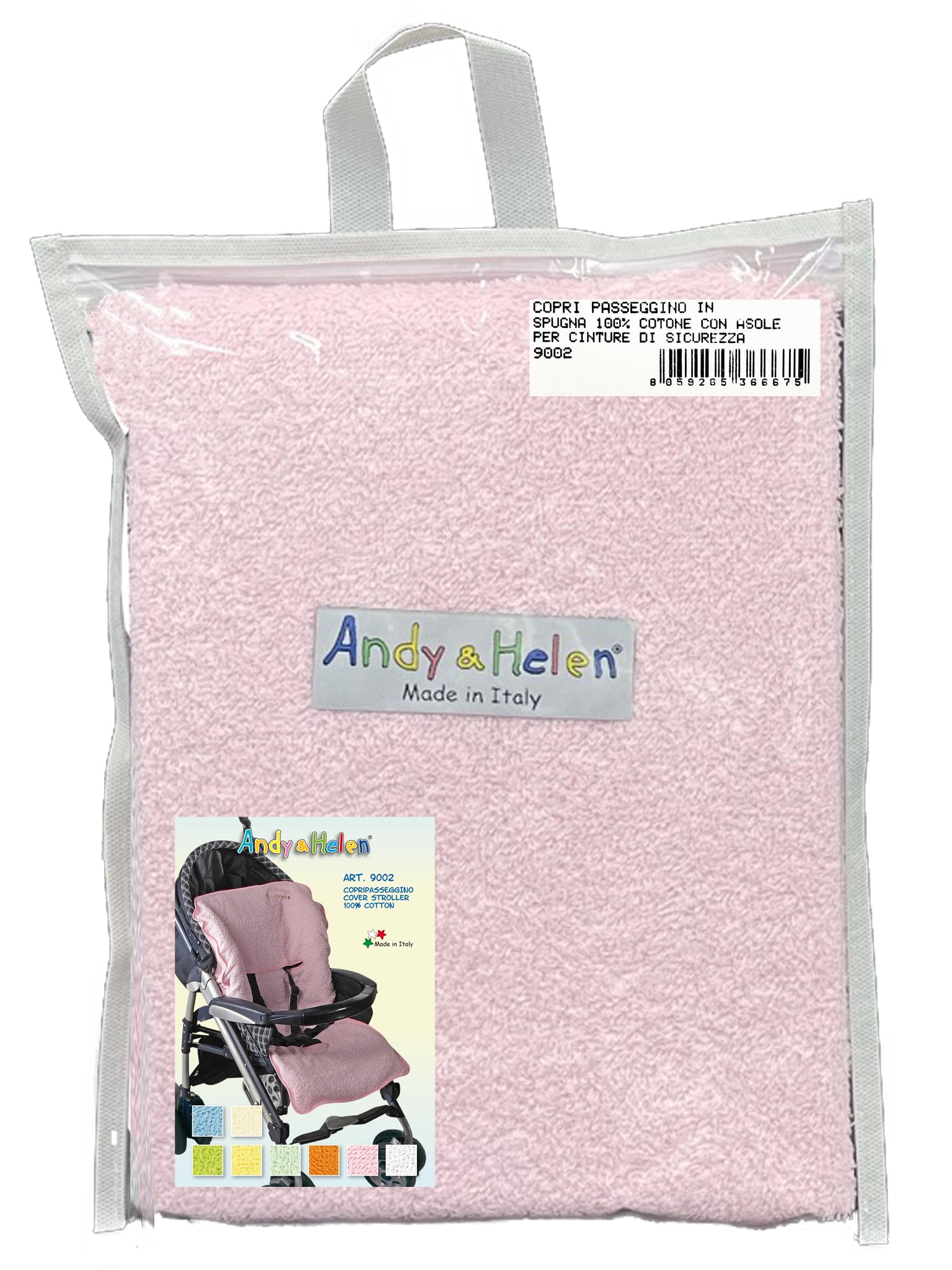 Andy & Helen 9002 Copri Passeggino Spugna di Cotone 100% Copriseduta Universale, Antiallergico per Bambino e Neonato - Made in Italy (Rosa)
