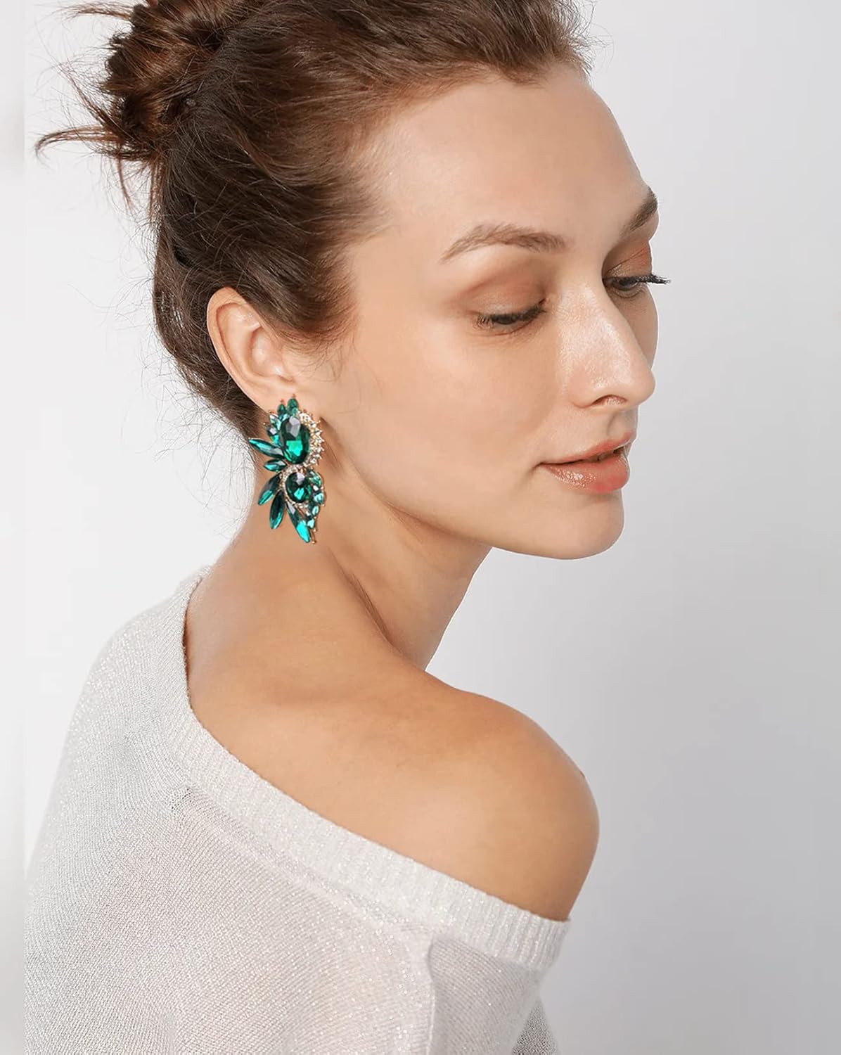 Vintage Rhinestone Statement Earrings Fancy Crystal Cluster Drop Dangle Earrings for Women - Image 2