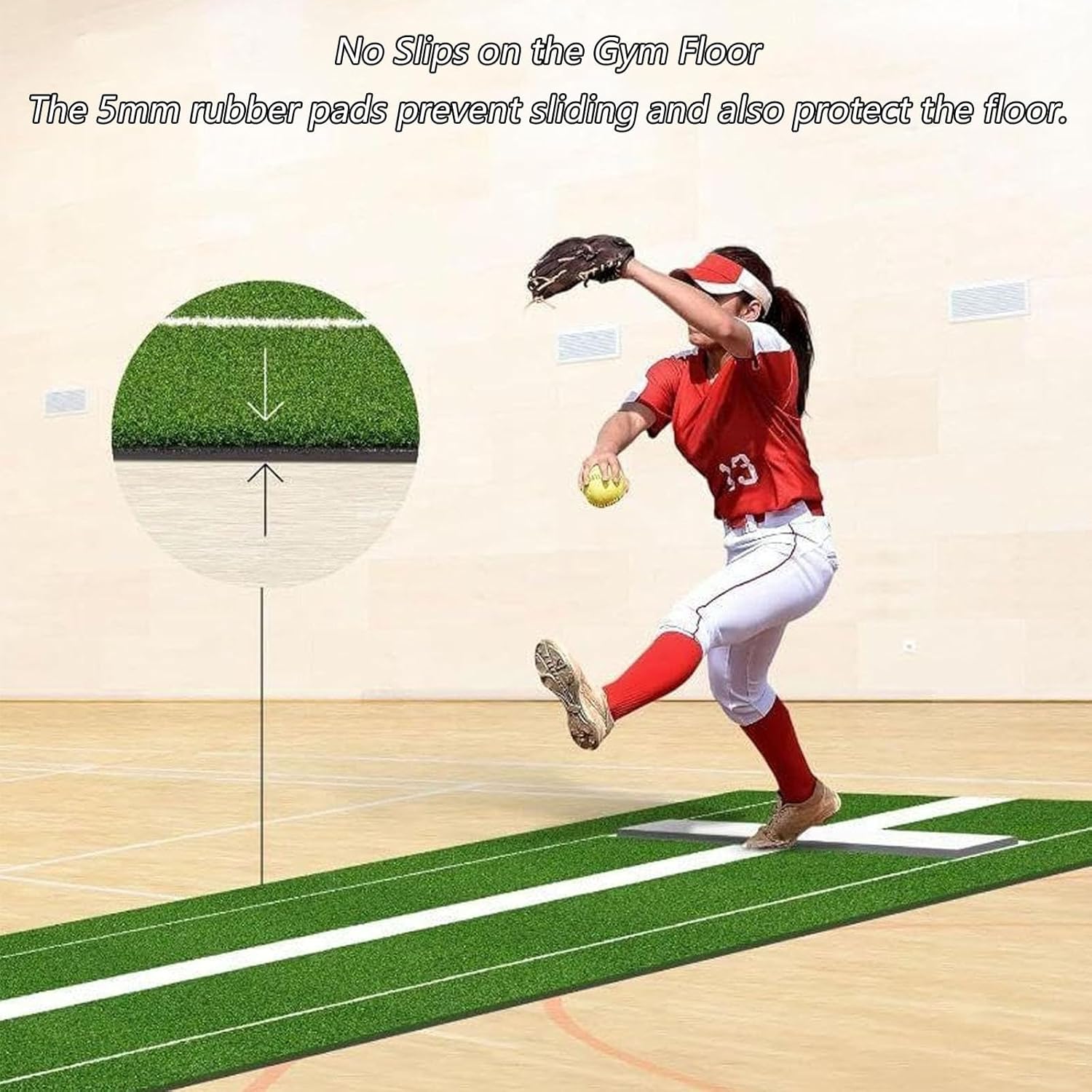 Softball/Baseball Hitting Mat Batting Stance Practice batting mat Softball practice special hitting mat non-slip Easy to store 0.4 inch white bar Home use Outdoor use