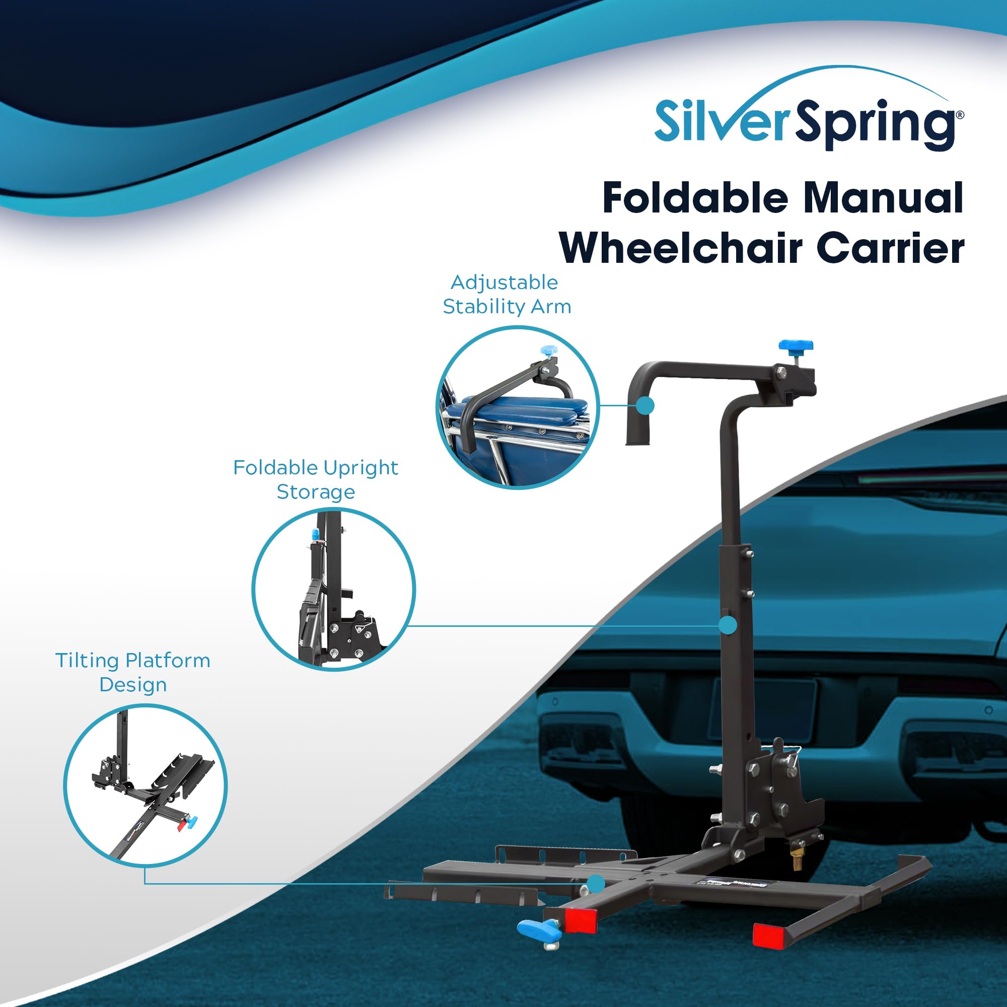 Manual Wheelchair Carrier Tilting Platform 100 lb Capacity Silver Spring product thumbnail 4