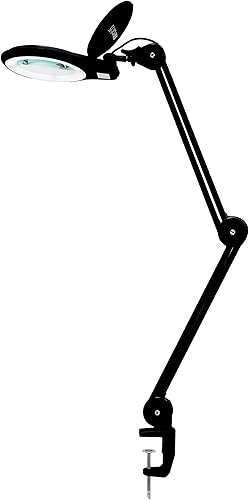 Neatfi Lámpara de aumento LED de 1,200 lúmenes con abrazadera - Lente de vidrio de 5 dioptrías de 5 pulgadas, luz de tarea regulable | Brazo Negro