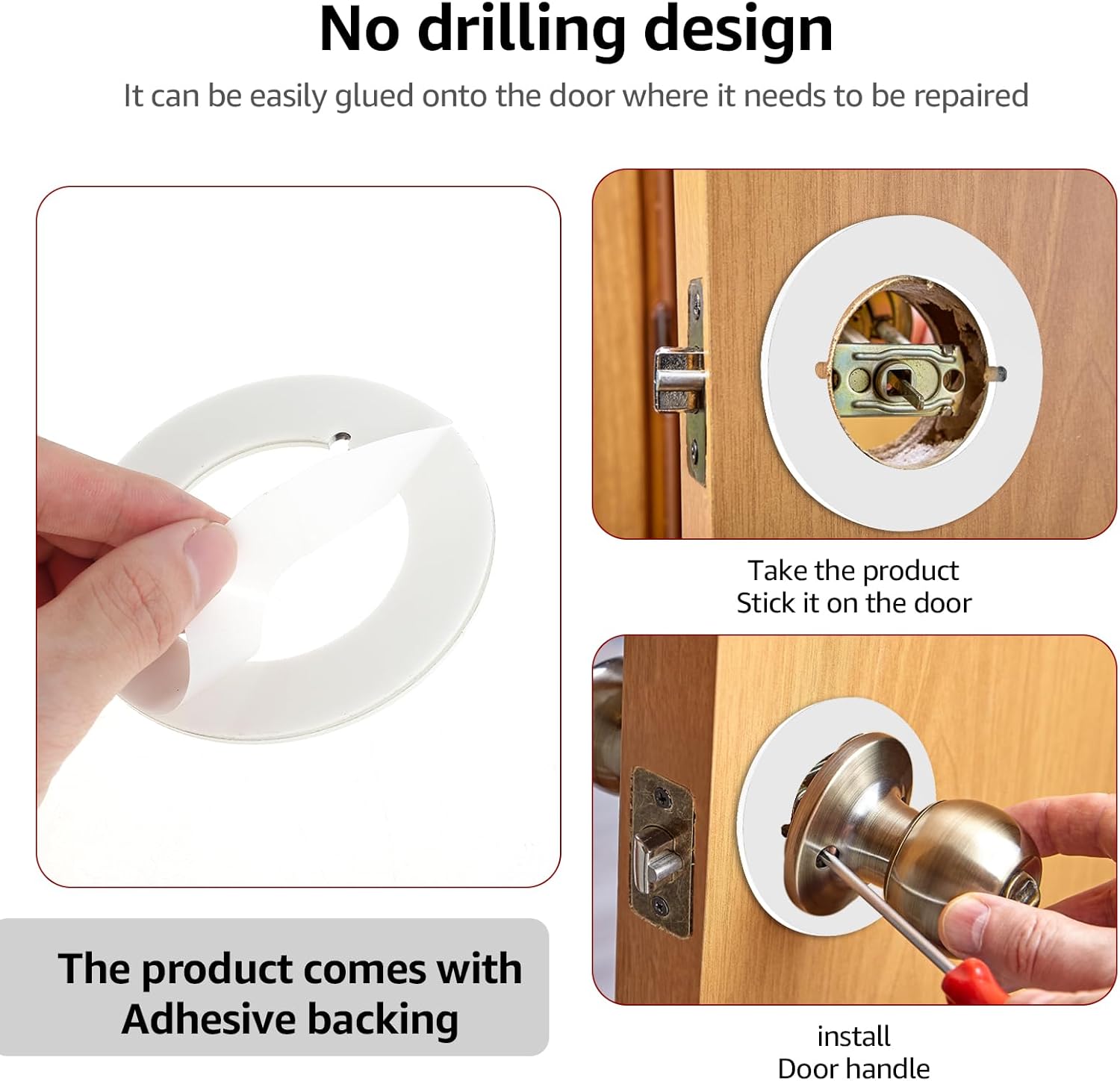 2 Pcs Door Knob Plates Round Version 304 Stainless Steel Door Reinforcement Plate 2-1/8" Inner Diameter 3-1/2" Outer Diameter Scar Plates for Door Knob Lever Deadbolt (White)