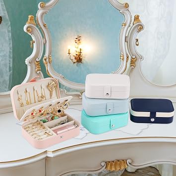 Travel Jewelry Box, PU Leather Small Jewelry Organizer for Women Girls, Double Layer Portable Mini Travel Case Display Storage Holder Boxes for Stud Earrings, Rings,Necklaces,Bracelets (white&pink).