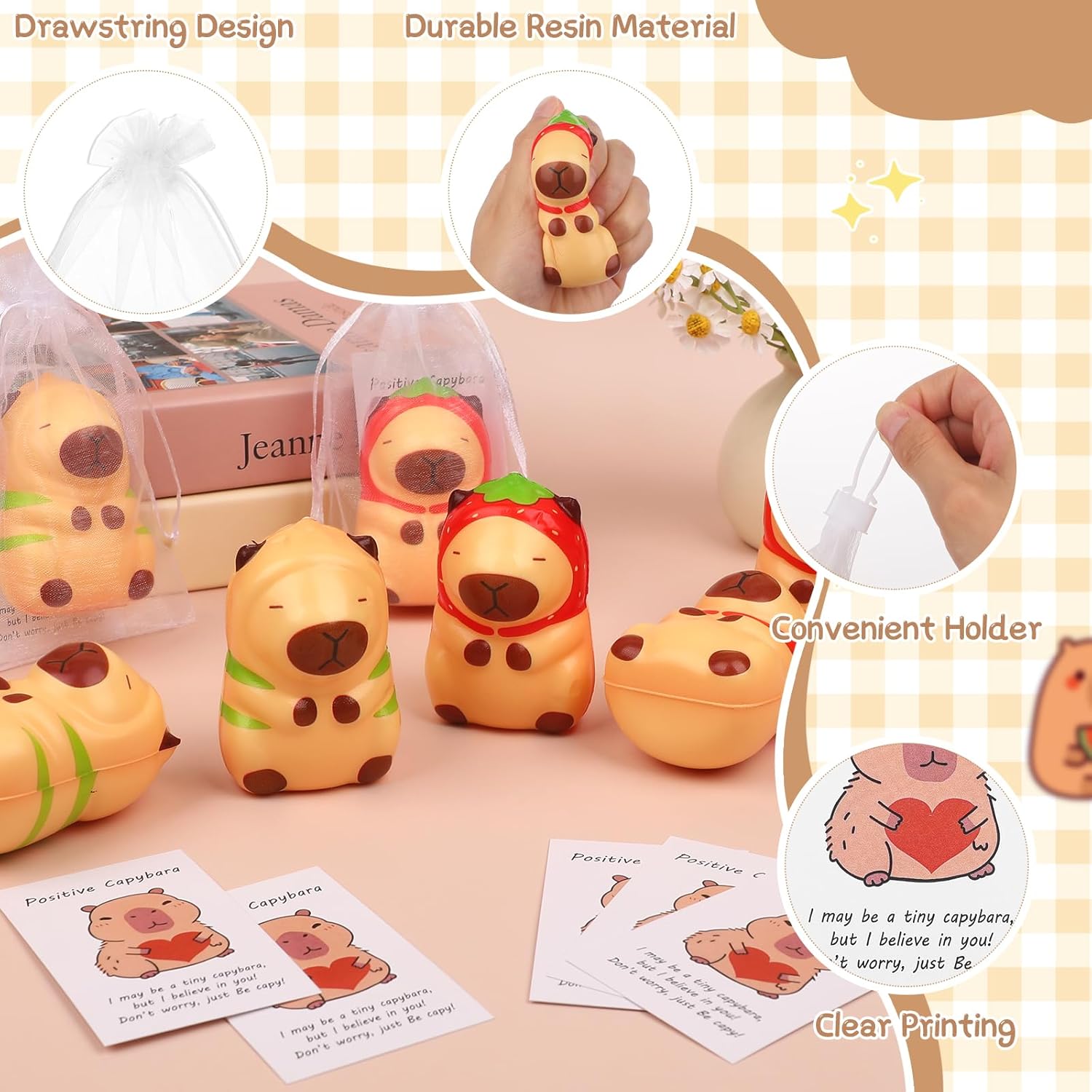36Sets Capybara Stress Relief Toys Stress Balls for Adult&Be Capy Card&Bag Inspirational Mini Capybara Squeeze Fun Fidget Toy Capybara Party Favor Back to School Teacher Appreciation Gift