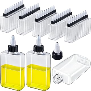 Yaomiao 3.4 oz Small Squeeze Bottles with Twist Top Caps for Liquids, 100ml Condiment Squeeze Containers Plastic Clear Dispensing Bottles for Travel, Camping, Kitchen, Vinegar, Oils, Sauce(50 Pcs)
