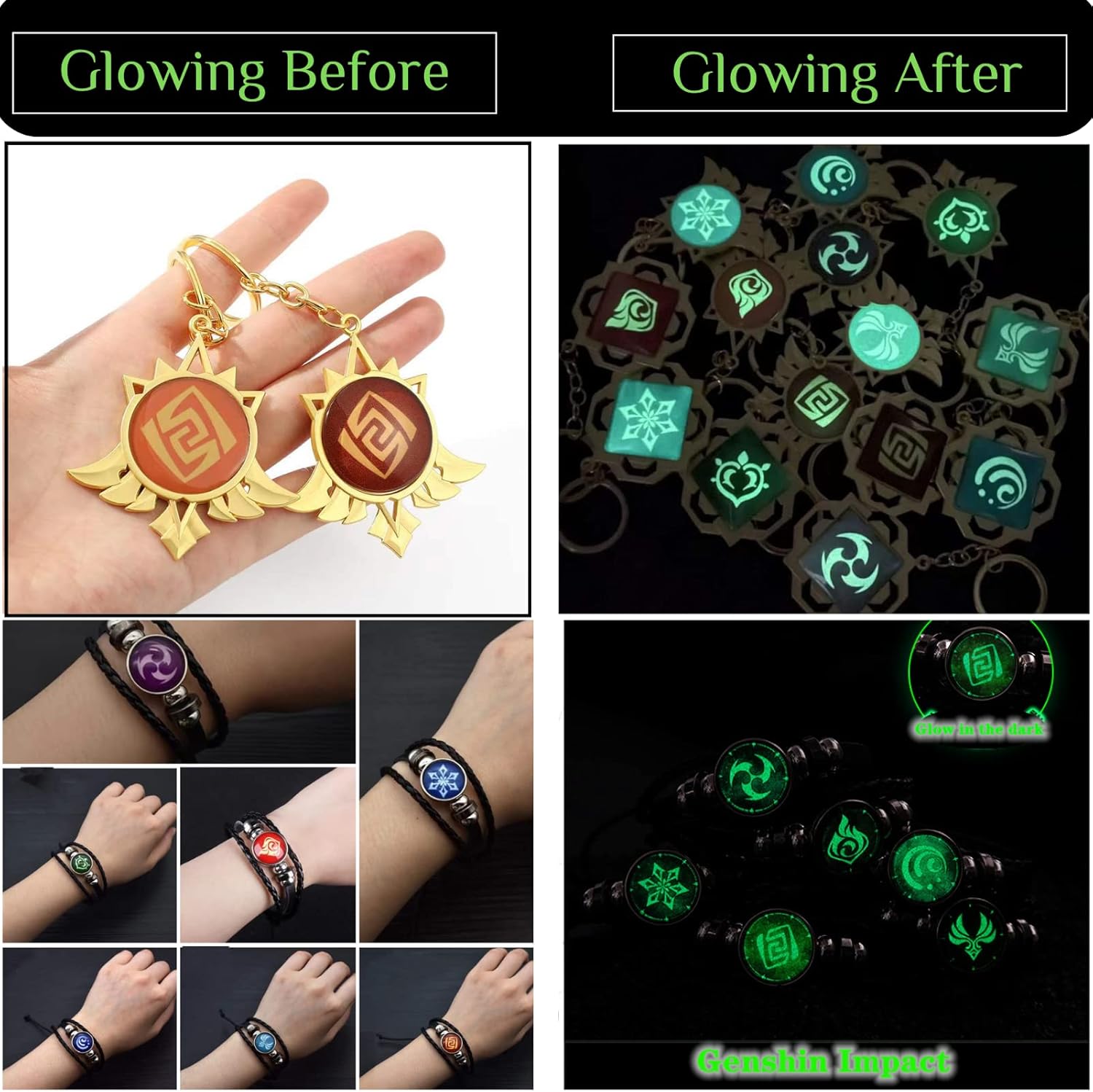 Miniatura 6 de Genshin Impact - Pulsera de impacto Genshin Vision y collar de impacto Genshin, 3 piezas de juego Genshin Impact Element traje de ojo de Dios,