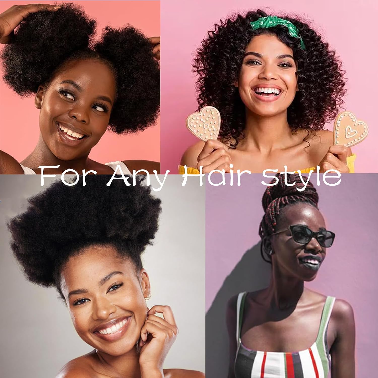 4pcs Black Adjust Satin Hair Scrunchies for Women Girls, Adjustable Hair Ties Soft Than Silk for 4c Girlie Thick Curly Natural Hair, Easy to Use Hair Accessories for Afro Puff Loc Ponytails