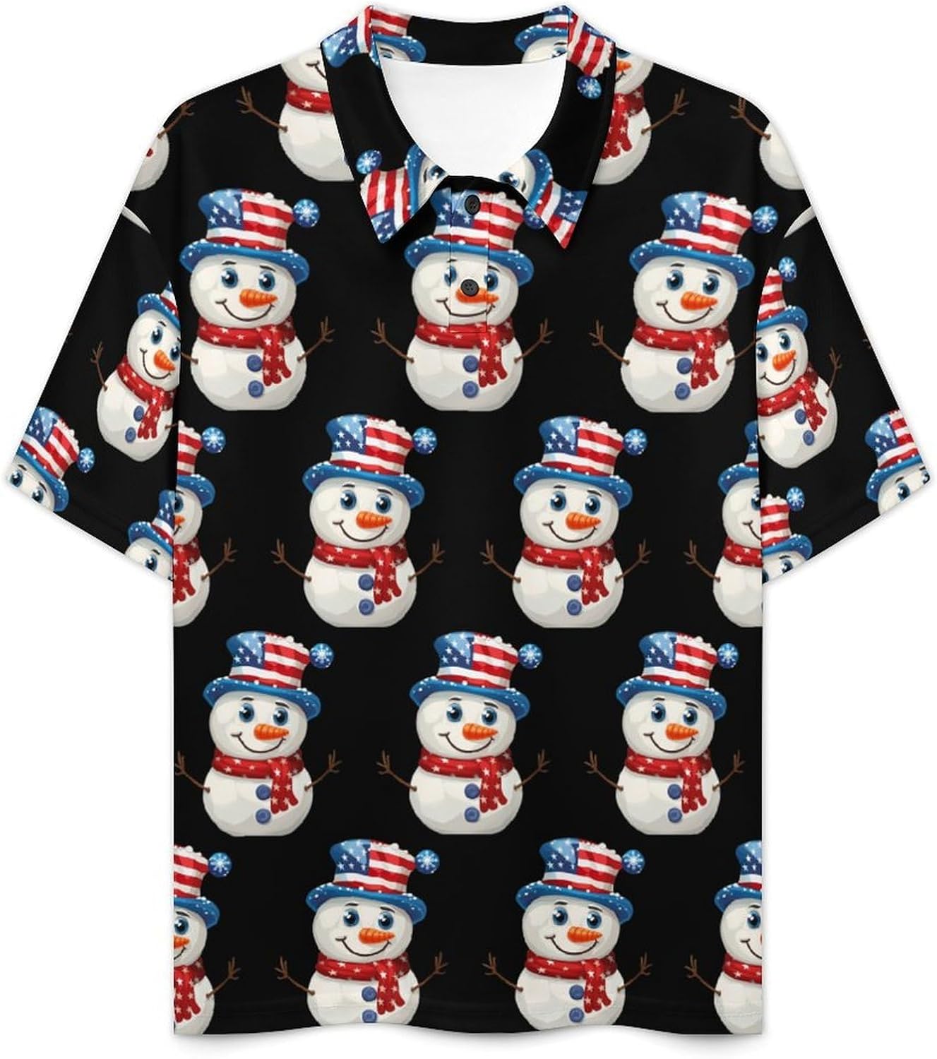 Cute Snowman with U.S. Flag Hat Casual Women's Polo Shirts Sports Shirt Short Sleeve Tops Novelty T-Shirt Golf Workout Tennis