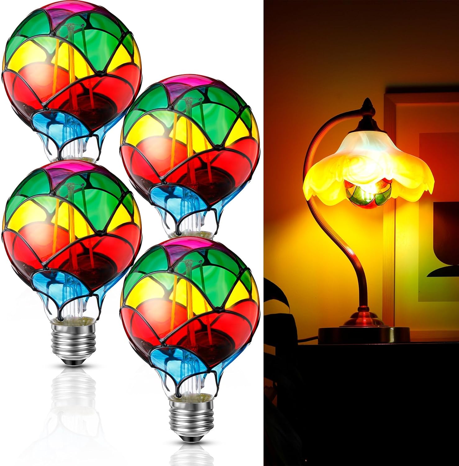 VIHOSE Stained Glass Light Bulb E26 LED Multicolor Light