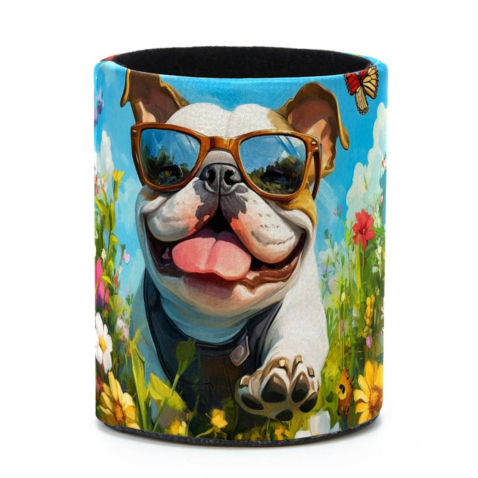 VAPOKF Round Pencil Holders for Desk, Handsome French Bulldog Pen Holders Pen Pot Makeup Brushes Storage Desktop Stationery Supplies Organiser for Home Office