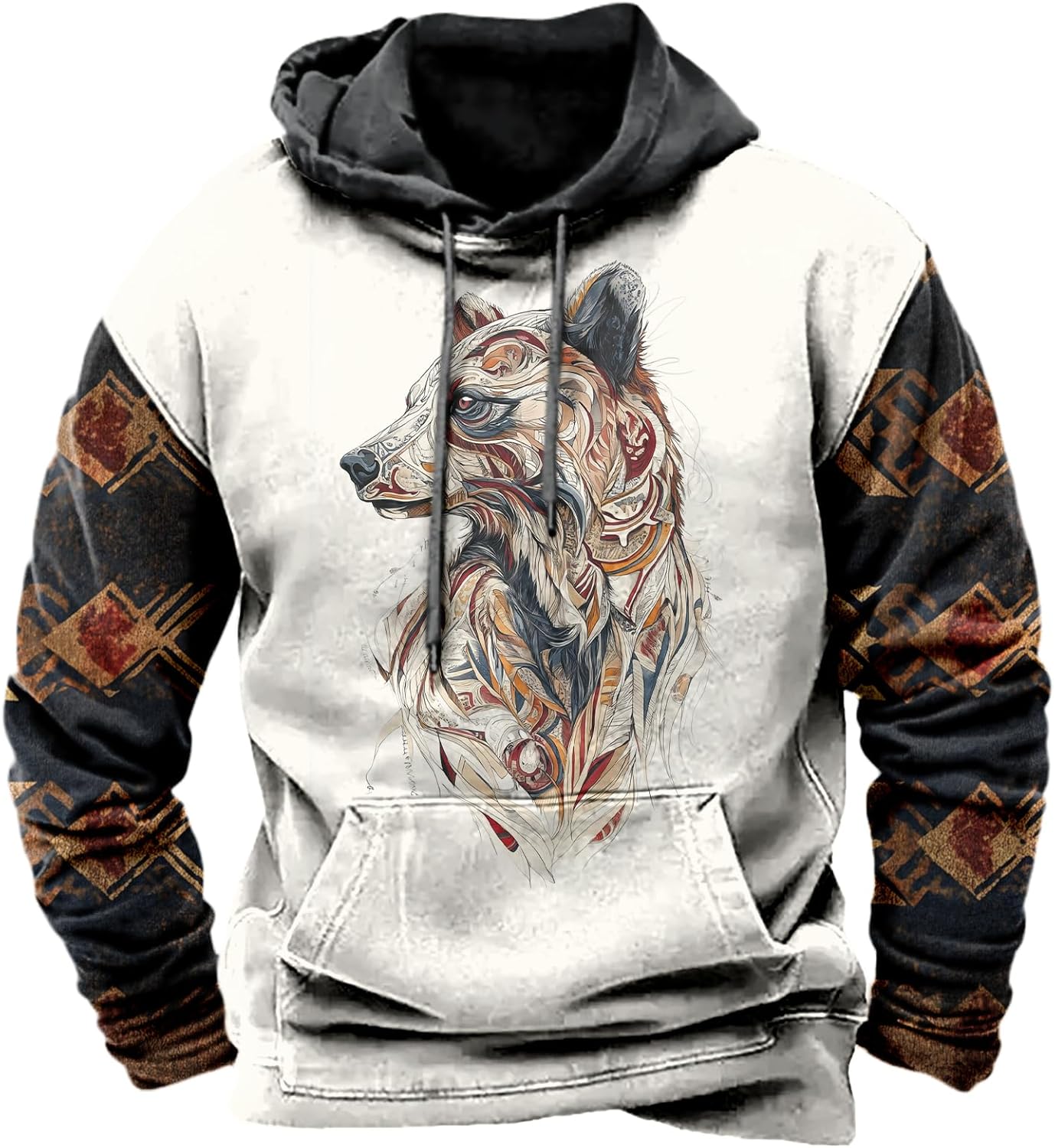 MARSVOVO Hoodies For Men Aztec Cowboy Western Vintage Ethnic Print Hooded Sweatshirt Fashion Graphic Fall Pullover