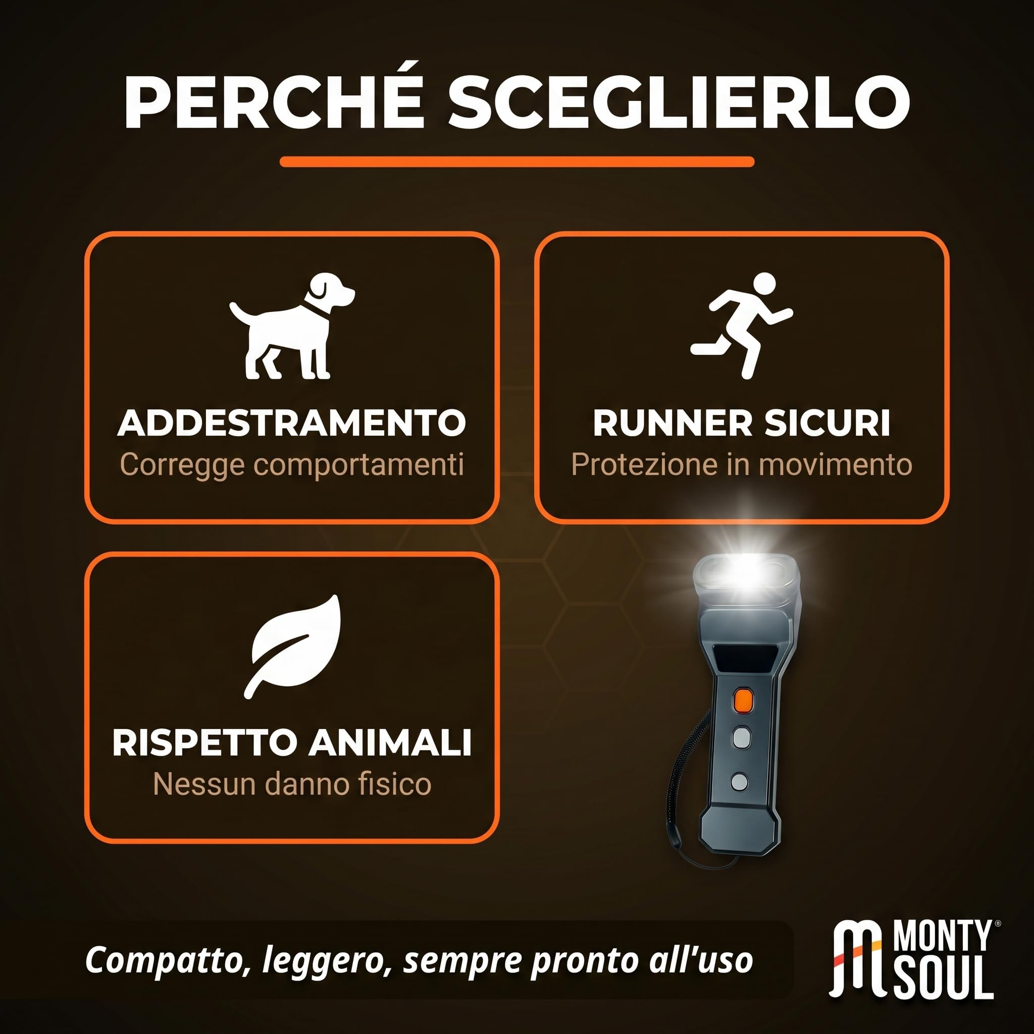 Power Dog Dissuasore Ultrasuoni per Cani Aggressivi con Luce LED Flash - Repellente Professionale Portata 20m per Addestramento e Sicurezza - Nero Antracite (Power Dog)