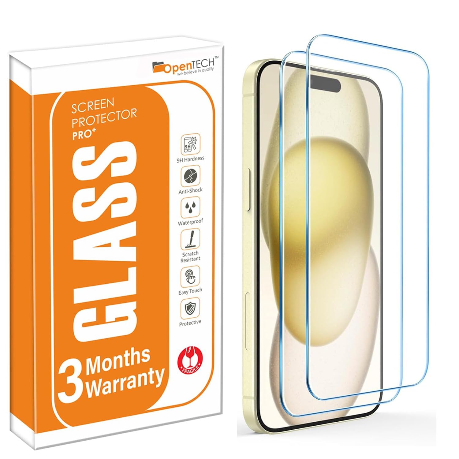 OpenTech® Military-Grade Tempered Glass for iPhone 16 / iPhone 15 / iPhone 14 Pro (Transparent) with Edge to Edge Coverage | Case Friendly Glass with Installation Kit,[ Pack of 2 ] Borderless Glass-image-20